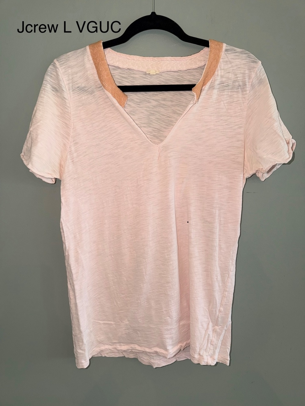 J. Crew Pink V-Neck Short Sleeve Top with Contrast Beaded Trim